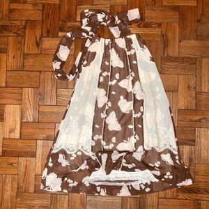 Vintage 70s Chessa Davis Butterfly Sash Skirt Size Small Medium Brown Cottage